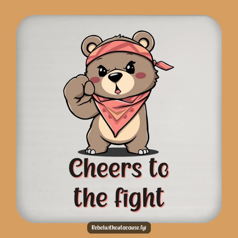 Funny Bear Coasters, Determined Fist Design, Bandana Protection, Unique Funny Gift