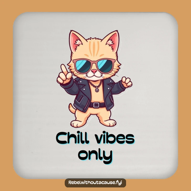 Funny Cool Cat Coaster: Sunglasses Style, Leather Protection, Party Gift