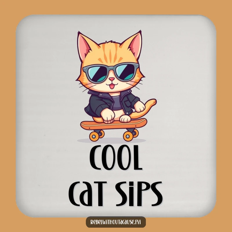Funny Cool Cat Skater Drink Coaster - Hilarious Table Protector