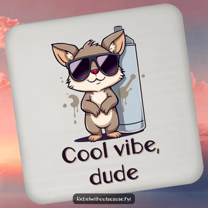 Funny Drink Coasters: Cool Animal Character, Sunglasses, Graffiti Spray Can, Protecting Surfaces with Humor and Art.