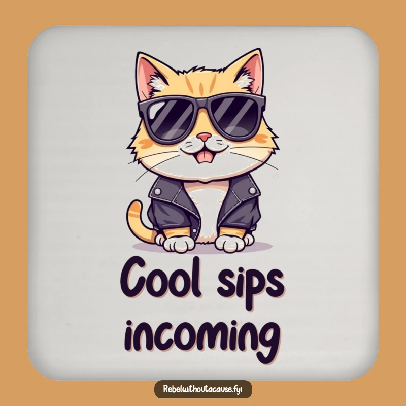 Funny Cool Cat Drink Coaster: Protect Surfaces with Attitude!