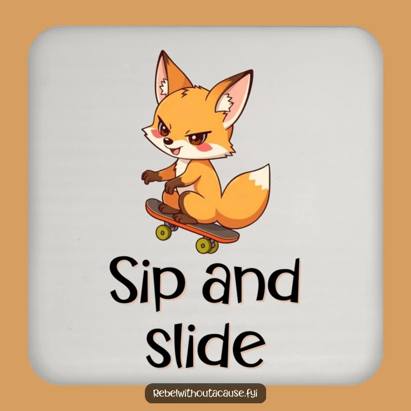 Funny Fox Coaster: Cheeky Skater, Protect Surfaces with This Funny Gift
