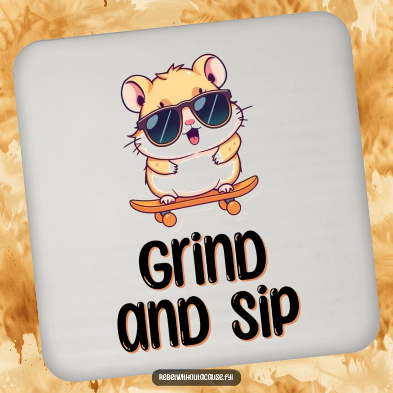 Funny Hamster Coaster: A kawaii hamster in sunglasses rides a tiny skateboard, adding a cool and humorous touch to drink coasters.