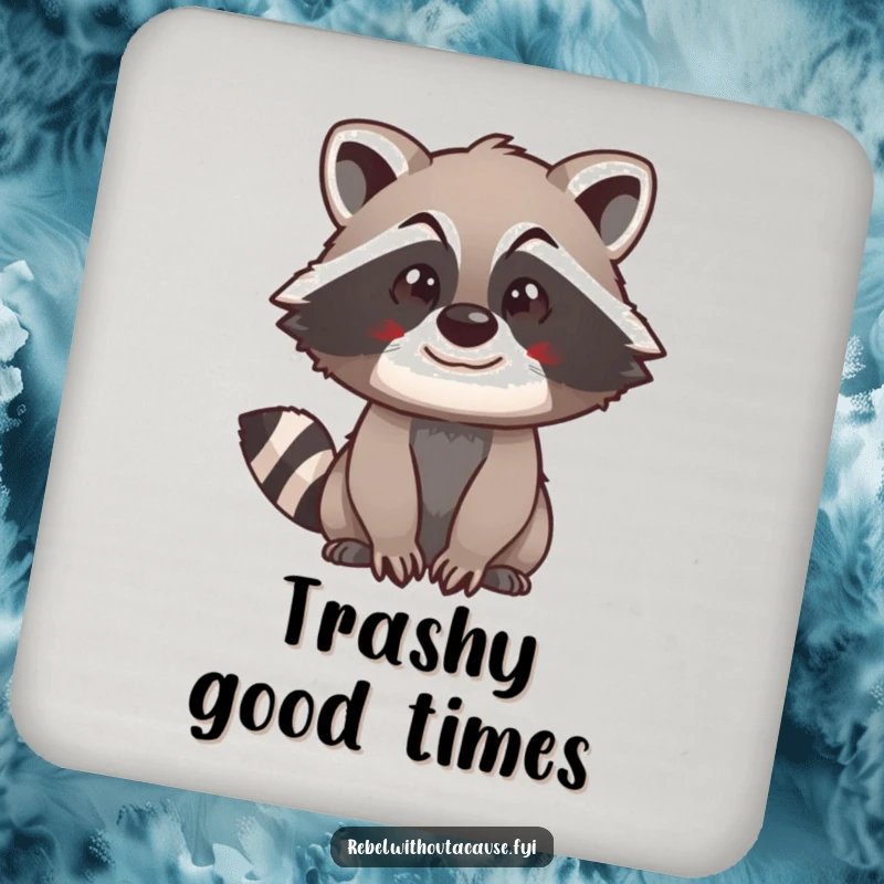 Funny raccoon swagger drink coaster showcasing a spunky raccoon with a confident look, adding a humorous touch to drink protection.
