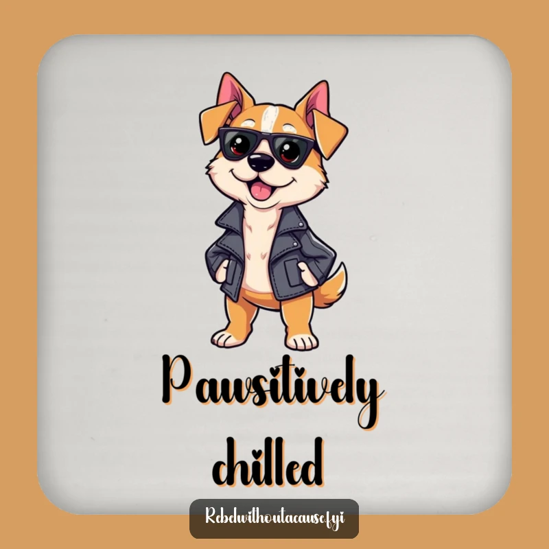 Funny Sassy Dog Coaster Set: Leather Jacket Strut Protection, Chic Funny Gift