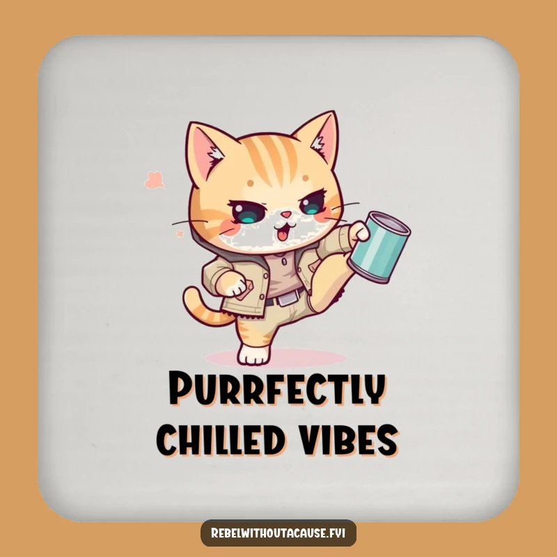 Funny Kawaii Cat Coaster: Punk Kitty Decor, Sweet Funny Gift for Cat Owners