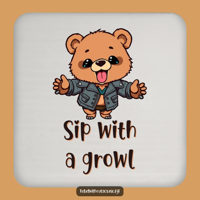 Funny Bear Cub Coaster: Ripped Jacket Cub, Protect Surfaces with This Funny Gift