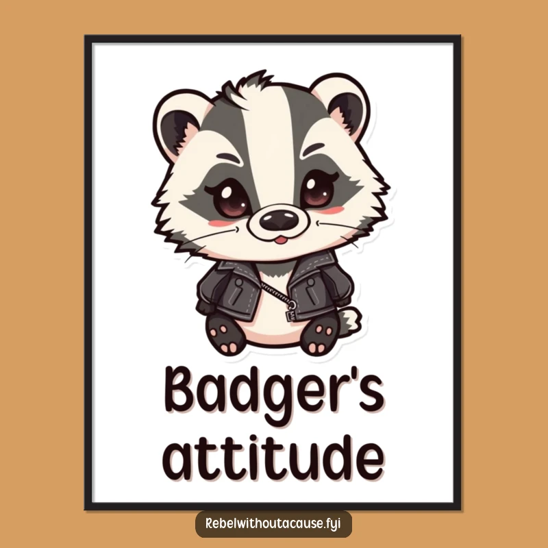 Funny Badger Biker Poster - Smirking Leather Jacket Badger Wall Art Gift