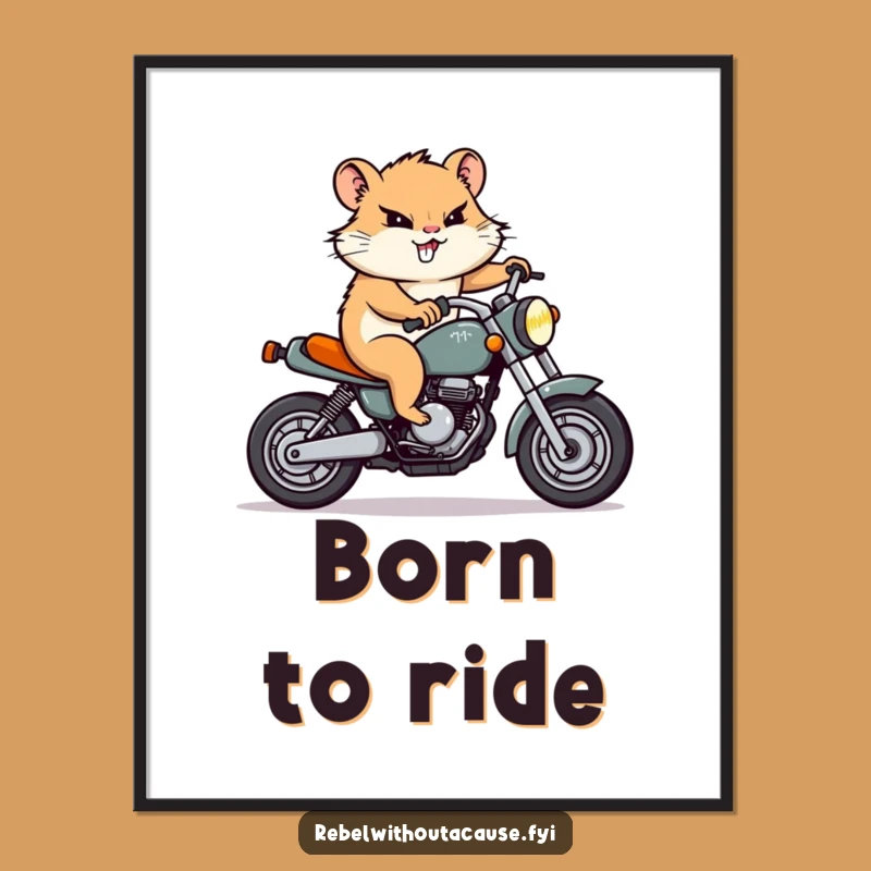 Funny Hamster Motorcycle Poster: Wall Art of a Determined Rodent Rider, Hilarious Decor