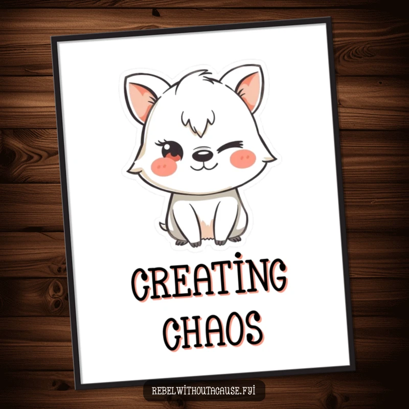 Funny poster featuring a mischievous animal character using a chalk stencil with a wink, adding playful and impish charm to decor.