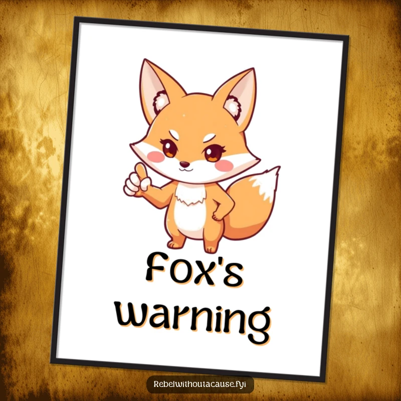 Funny fox poster of a playful fox in a defiant stance, pointing one paw outwards. Bold and humorous wall art.