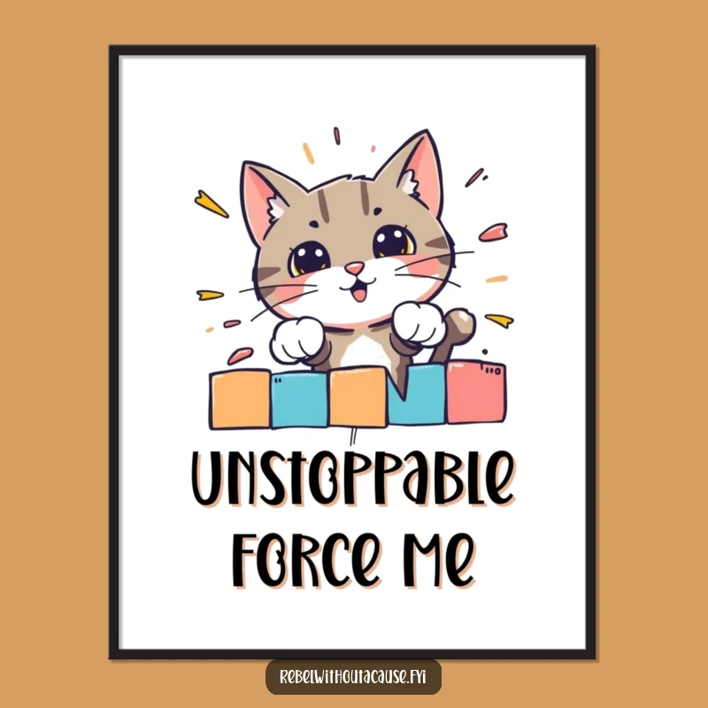 Funny Bold Cat Barrier Smash Poster: Dynamic Art for a Determined Space