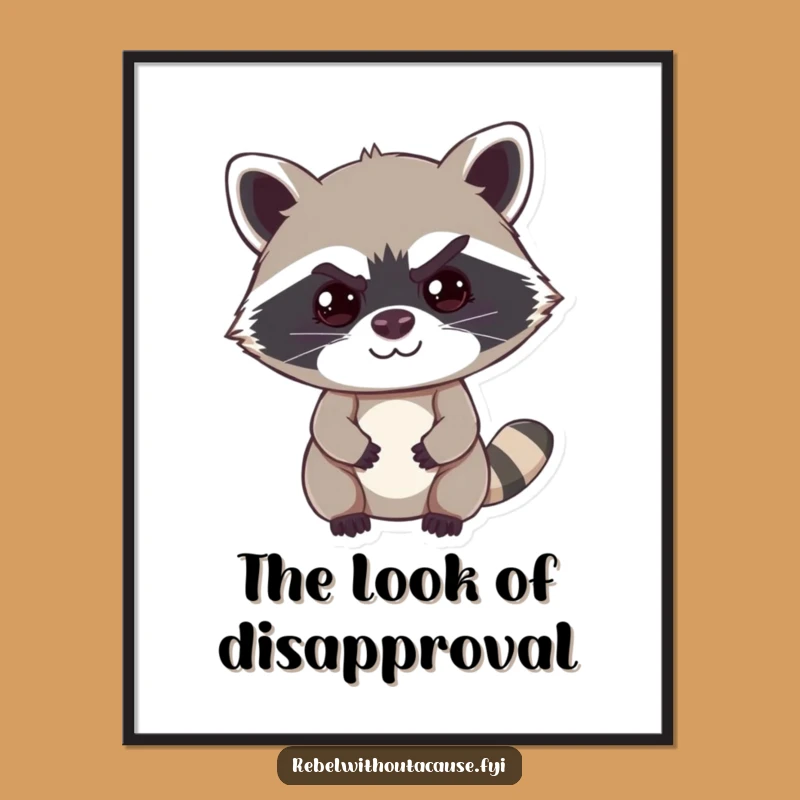 Funny Cheeky Raccoon Poster: High-Quality Mischievous Smirk Art for Wall Decor