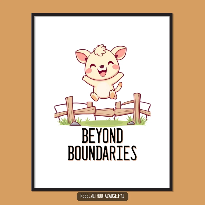 Funny Cheerful Animal Jumping Fence Poster, Uplifting Wall Art Funny Gift