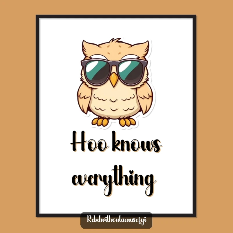Funny Owl Poster: Cool Unimpressed Bird Art, Sarcastic Sunglasses Wall Decor Gift