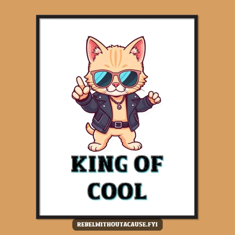 Funny Cool Cat Poster: Sunglasses & Leather Jacket Art, Stylish Wall Gift