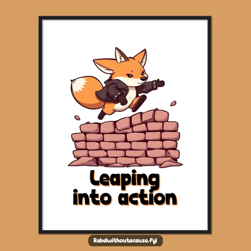 Funny Fearless Fox Leather Jacket Poster: Dynamic Wall Art for Thrill-Seekers