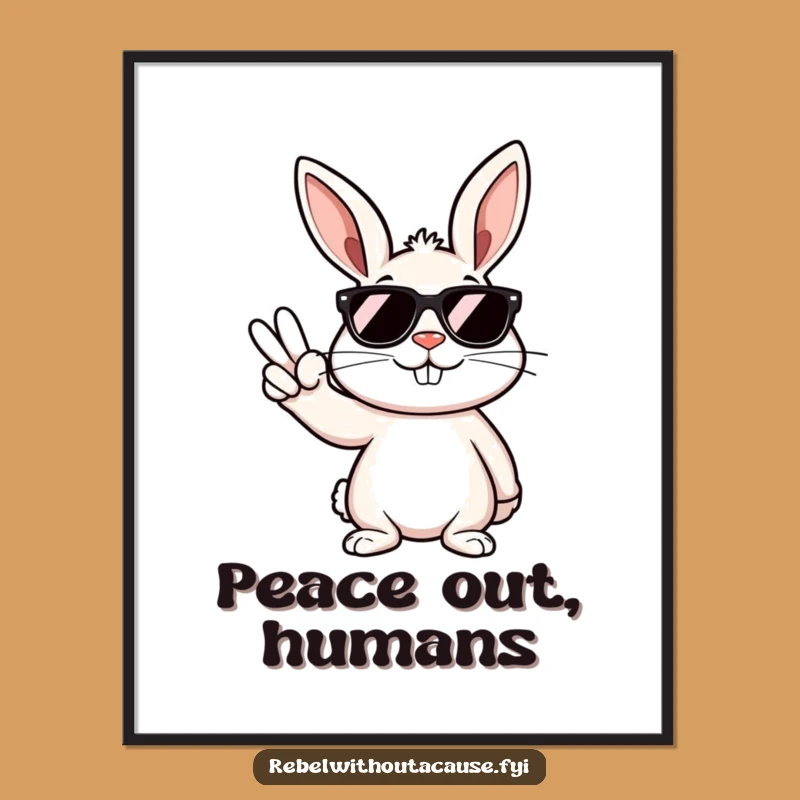 Funny Rebellious Bunny Peace Sign Poster: Hilarious Wall Art for a Cool Vibe