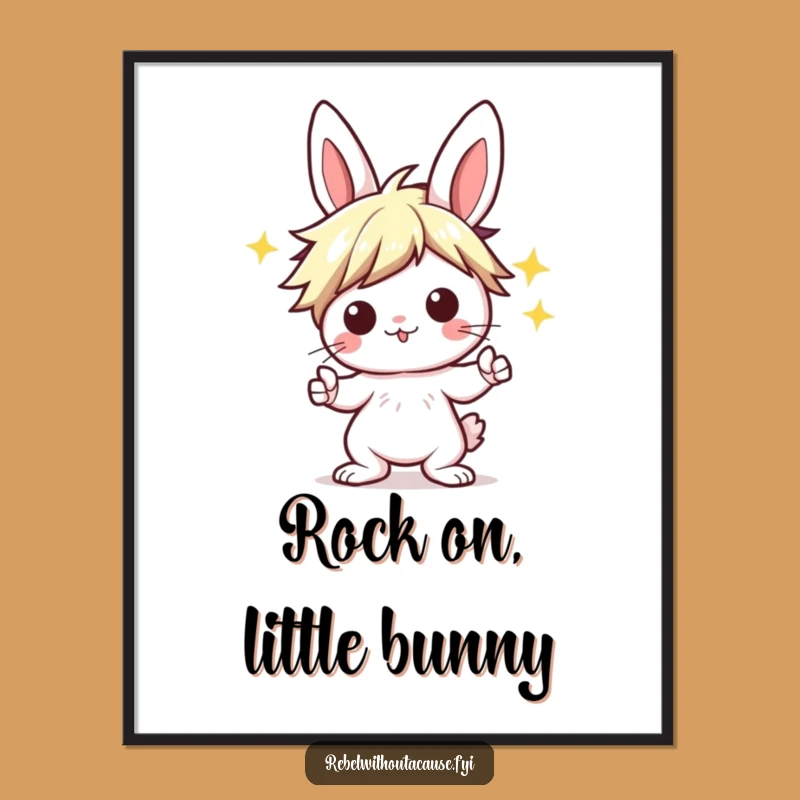 Funny Kawaii Bunny Poster: Punk Rocker Art Print, Perfect Funny Gift Decor