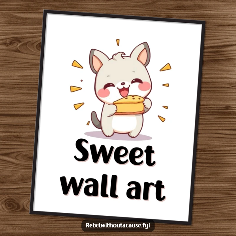 Funny Poster: Happy Animal Character Cheerfully Smashing a Pie Against a Wall, Capturing Joyful Messiness and Humor.