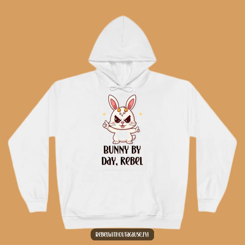Funny Rebellious Bunny Hoodie - Devil Horns, Cozy Mischief, Gift
