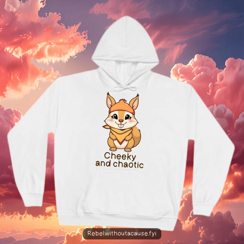 Funny hoodie featuring a mischievous squirrel wearing a bandana, offering warmth and a touch of playful, cheeky attitude.