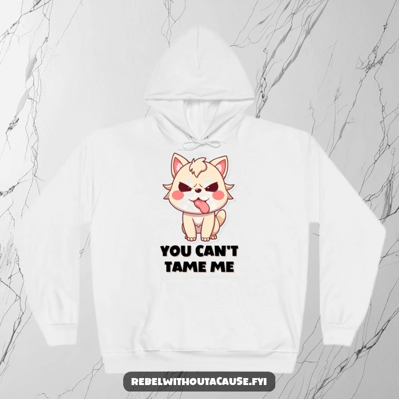 Funny hoodie with a spirited animal character defiantly sticking its tongue out, offering warmth and a humorous, sassy vibe.