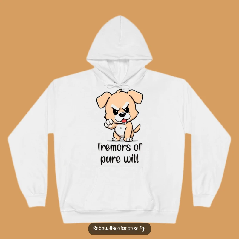 Funny Defiant Puppy Stomp Hoodie: Cozy Comfort with Stubborn Style
