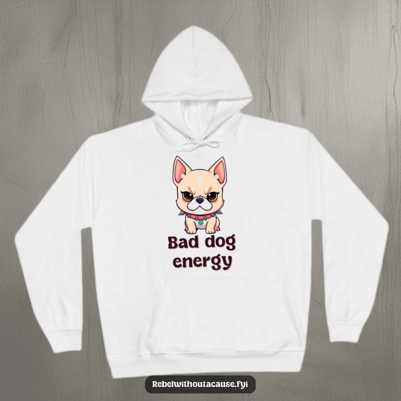 Funny hoodie featuring a rebellious dog wearing a spiked collar, offering warmth and a dash of determined, protective attitude.