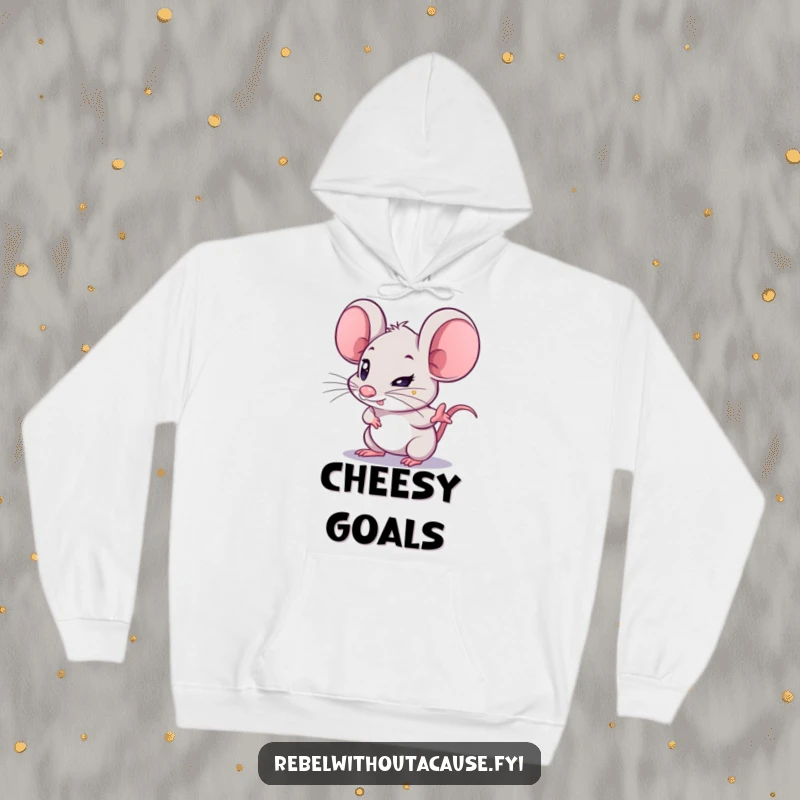 Funny Mouse Hoodie: A kawaii mouse with a determined glint points forward, offering a cozy and motivational garment.