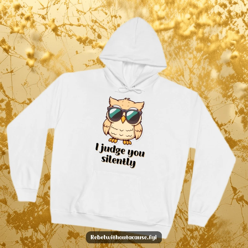 Funny owl with sunglasses on a hoodie, looking unimpressed and cool, perfect for sarcastic individuals.
