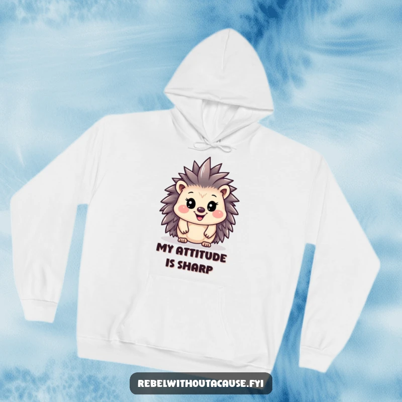 Cozy up in this funny hedgehog hoodie, featuring a small hedgehog with a proud mohawk, embodying casual rebellion.
