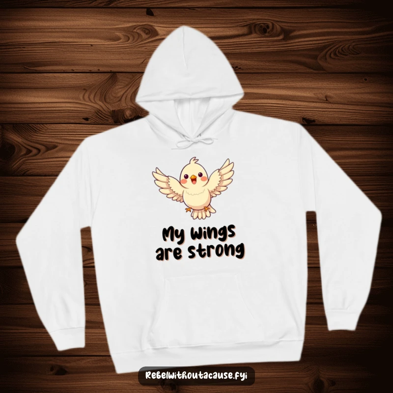 Funny Bird Hoodie featuring a happy bird flying with wings spread wide, defying gravity with ease, wonderful funny gift.