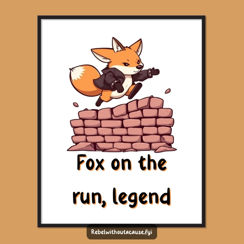 Free Printable Wall Art: Fearless Fox Leather Jacket Jump, Action-Packed Downloadable Art
