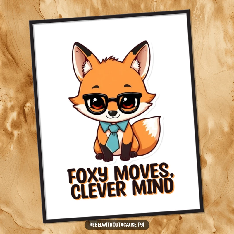 Funny Free Printable Wall Art: Jaunty fox in loose tie, swaggering with confidence, adding humorous sophistication.