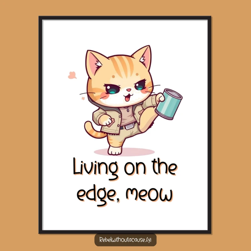 Free Printable Wall Art: Punk Cat Kicking Can, Edgy Downloadable Decor for Cool Spaces
