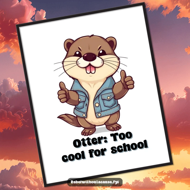 Funny Free Printable Wall Art: A defiant otter wearing a ripped denim jacket, giving a clear thumbs-down.