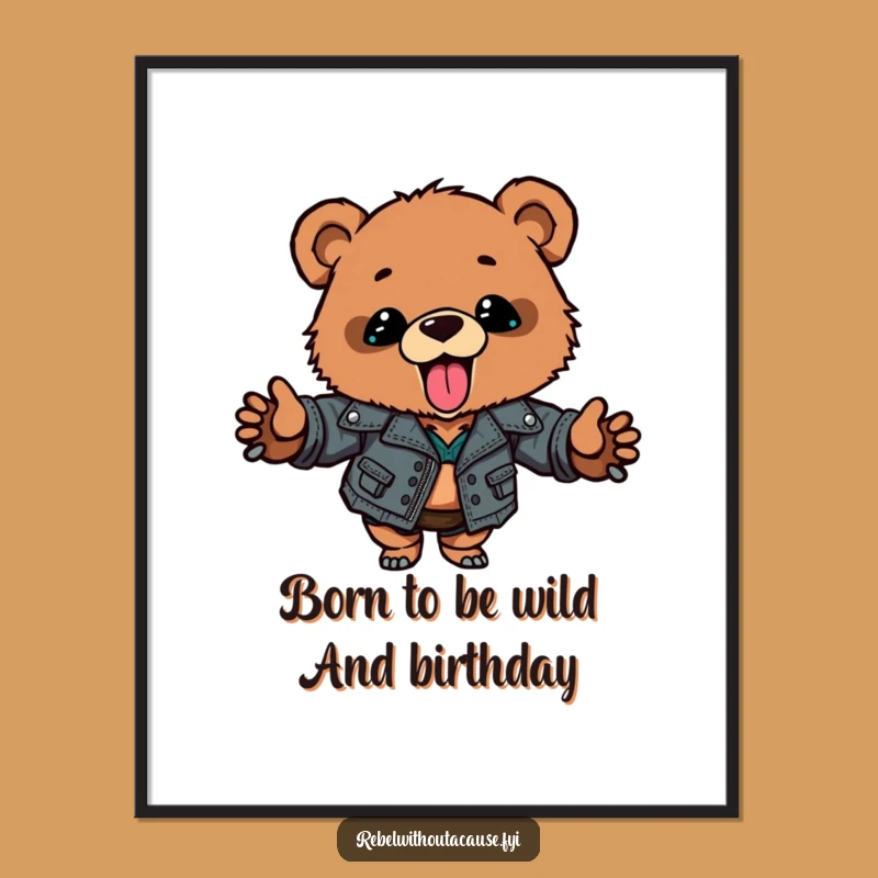 Funny Free Printable Bear Cub Art: Ripped Jacket Vibes, Downloadable Cool Room Decor
