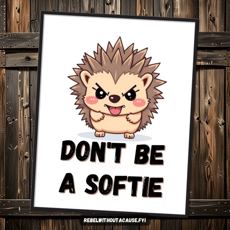 Funny Free Printable Rebellious Hedgehog Wall Art: A defiant hedgehog with sharp spikes stands tall and proud.