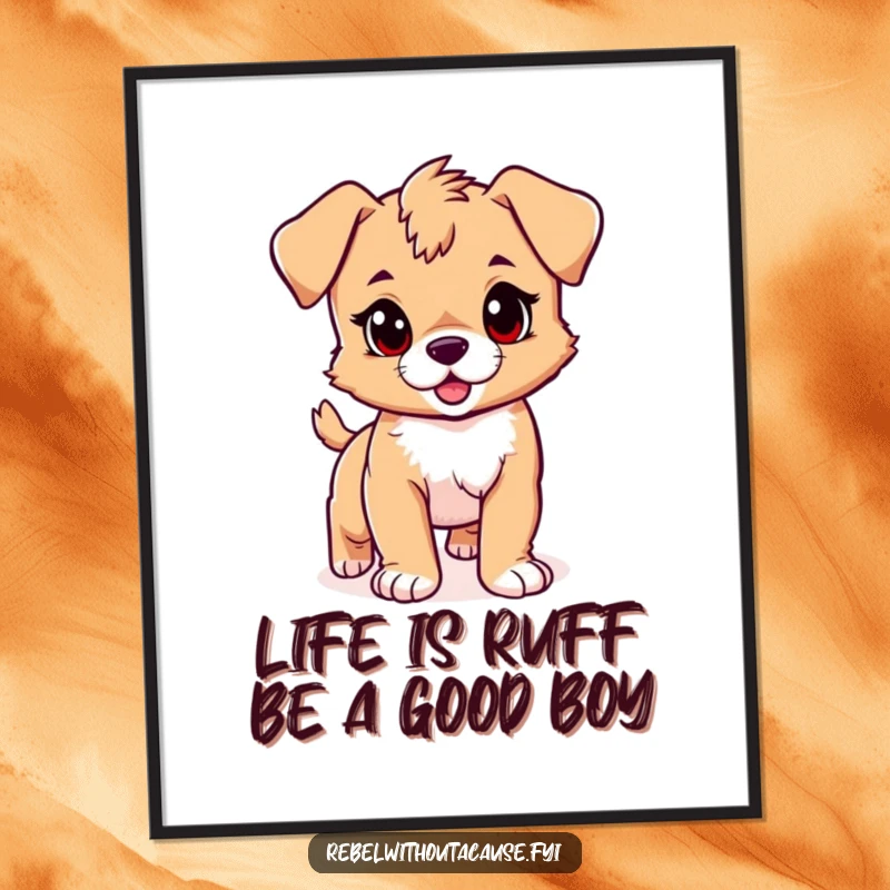 Funny Free Printable Wall Art: Playful puppy with a confident stride and a single, rebellious streak, looking charming.