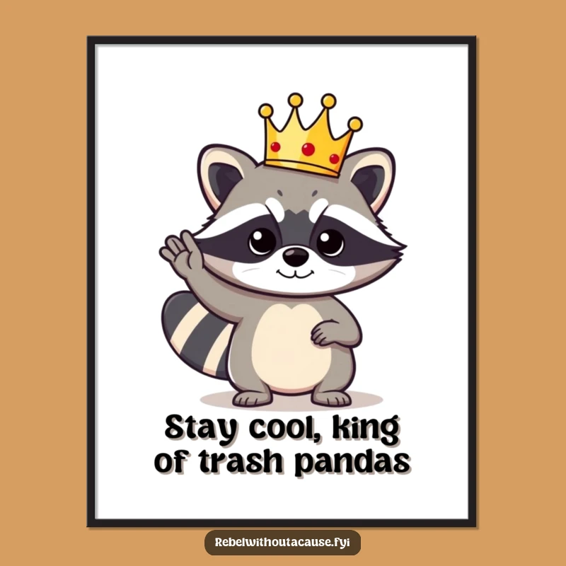 Funny Free Printable Wall Art: Crowned Raccoon Character, Quirky Downloadable Decor