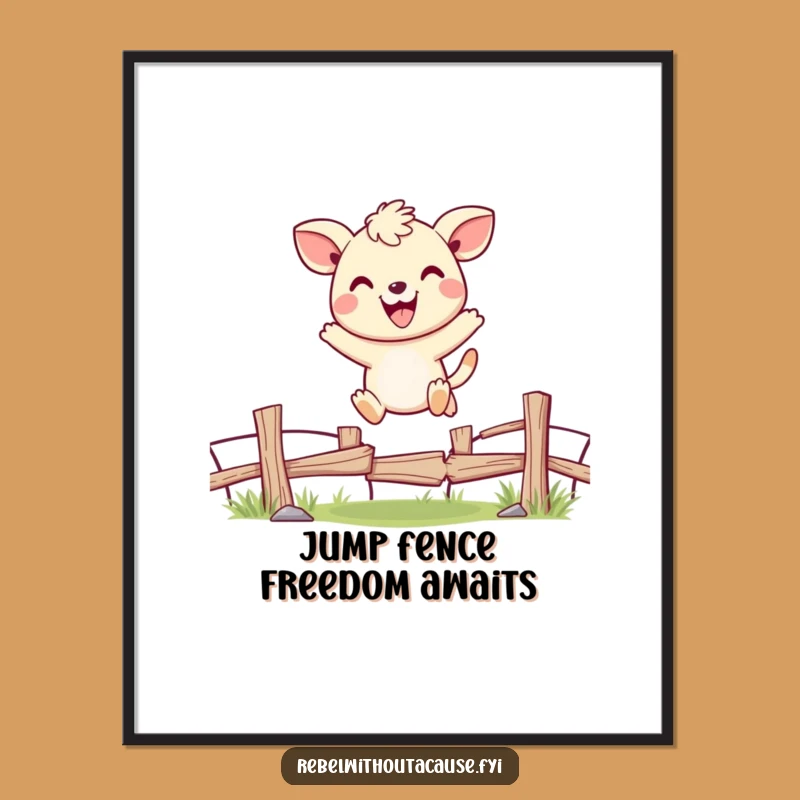 Funny Free Printable Wall Art: Cheerful Animal Jumping Fence Whimsical Downloadable Decor