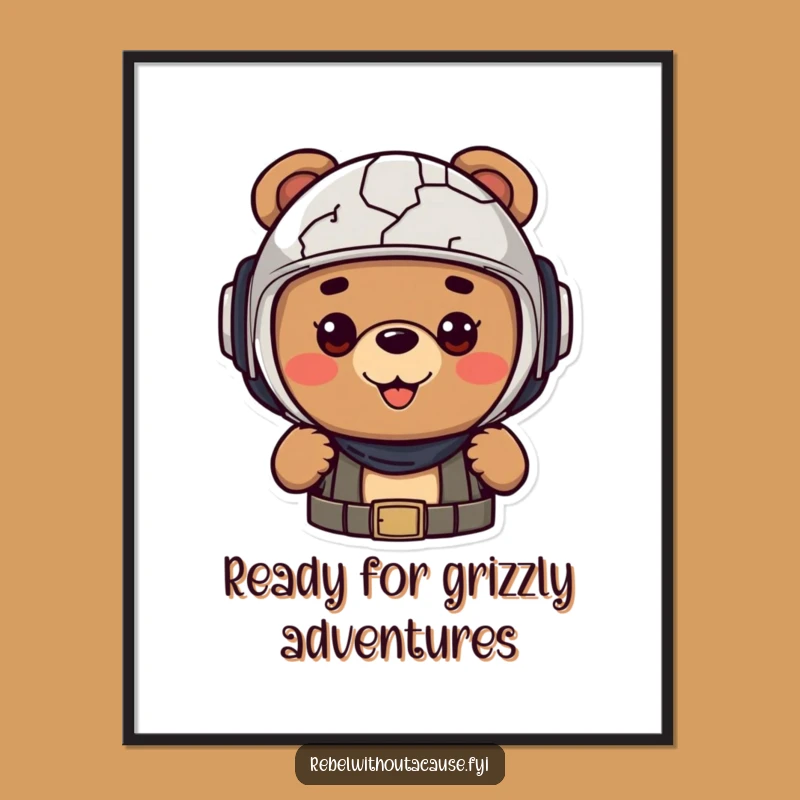 Free Printable Wall Art: Brave Bear, Cracked Helmet, Funny Decor Download