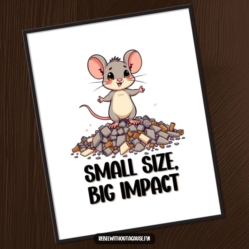 Funny Free Printable Wall Art: A brave mouse stands tall and determined on scattered debris.