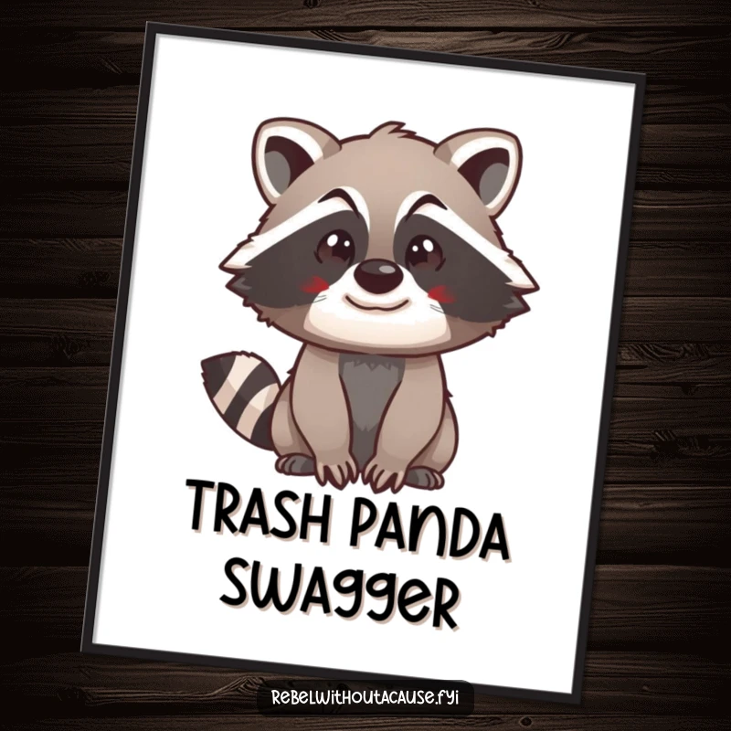 Funny Free Printable Wall Art: A spunky raccoon with a confident swagger looks straight ahead.