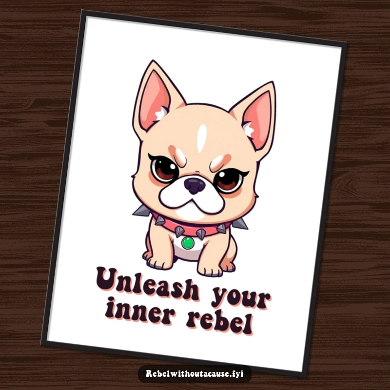 Funny Free Printable Wall Art: Rebellious dog with spiked collar, determined look, exuding edgy character.