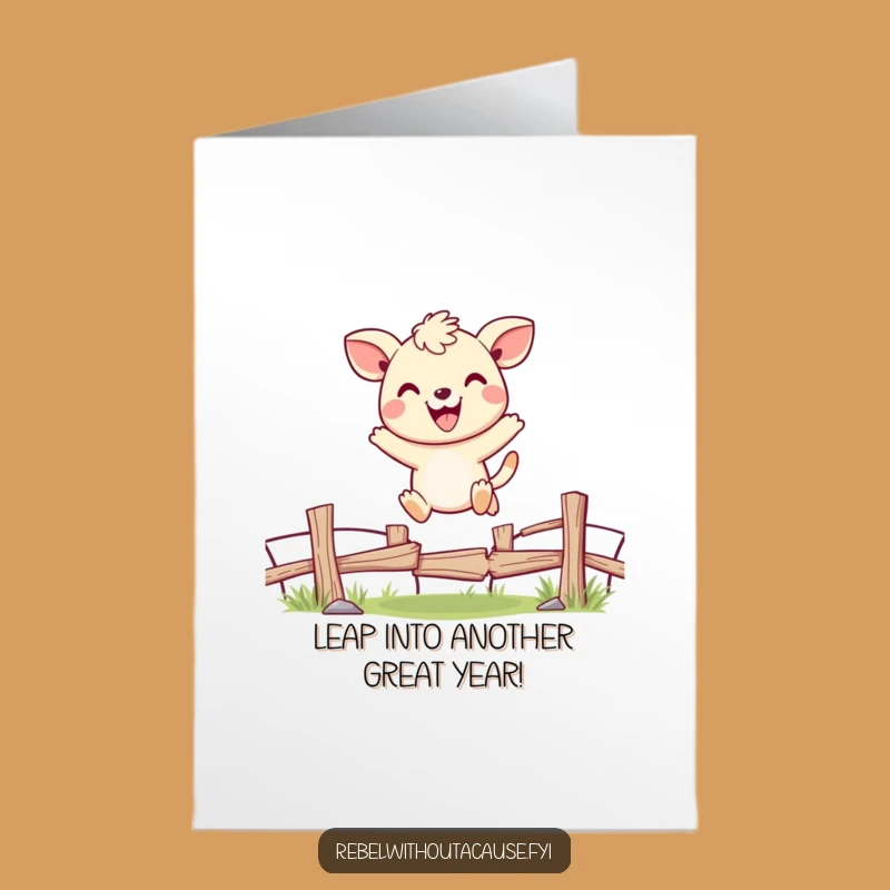 Free Printable Birthday Card: Cheerful Animal Jumping Fence Funny Downloadable Gift