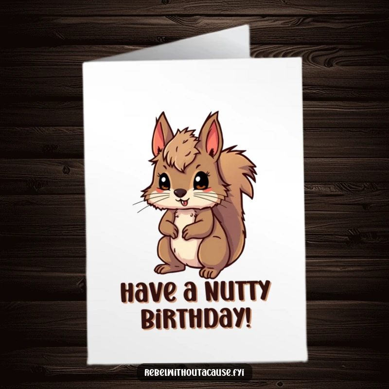 Funny Free Printable Birthday Card featuring a wild squirrel with messy fur, looking ready for an exciting birthday adventure.