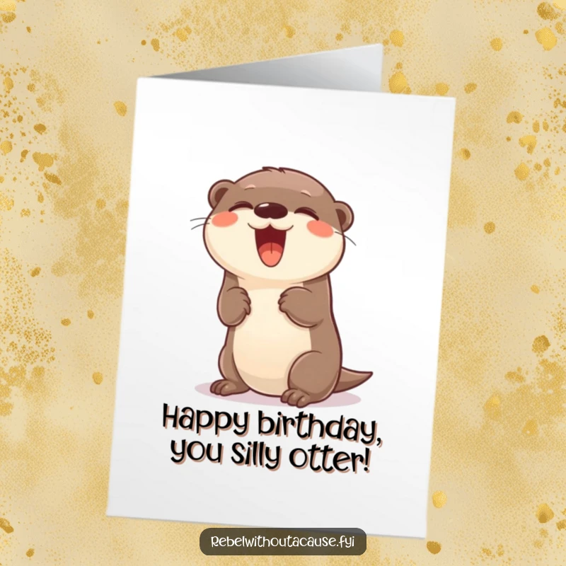 Funny Free Printable Otter Birthday Card: A giggling otter does a playful flip with carefree joy.