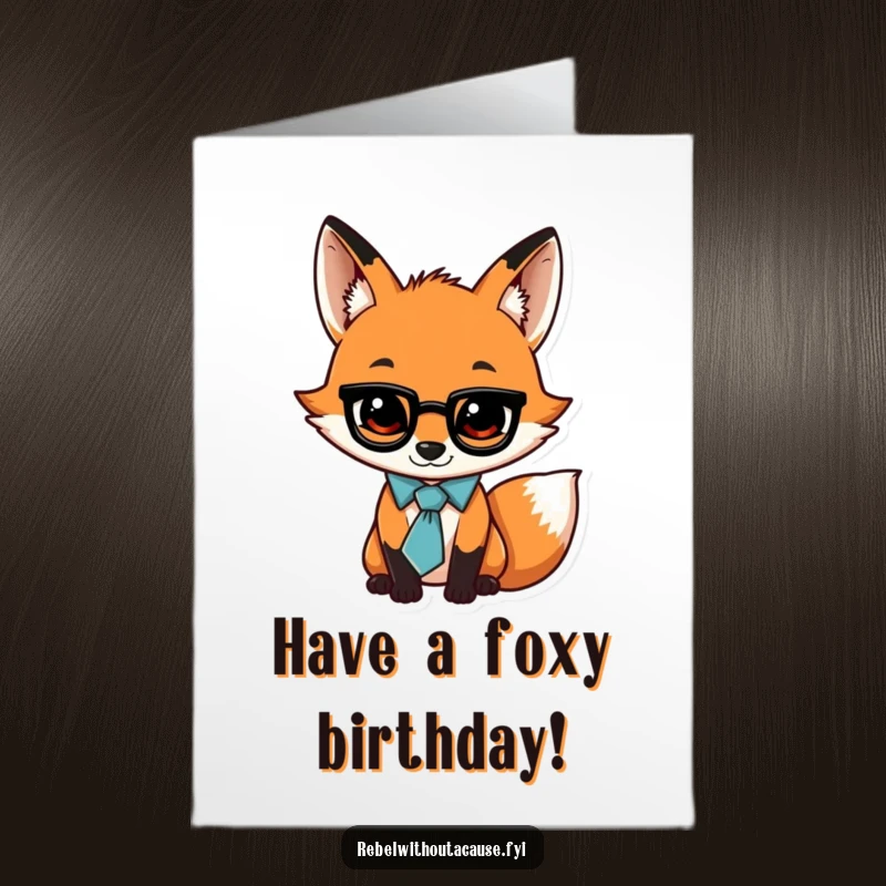 Funny Free Printable Birthday Card: Jaunty fox in loose tie, swaggering, wishing a stylish happy birthday.
